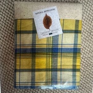 NWT🎉Natural Impressions Plaid Oblong Cotton Tablecloth Yellow &  Blue 60" x 102"